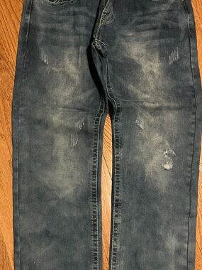 True Religion Slim Straight Distressed Dark Blue Jeans